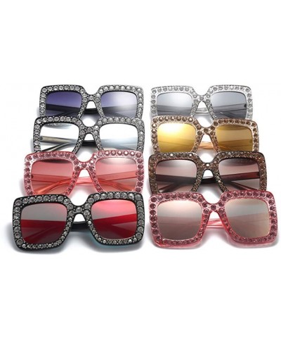 Square Fashion Classic Square Frame Shiny Rhinestone UV400 Sunglasses Women Eyewear Anti Uv Sunglass Dark Red - Dark Red - C8...
