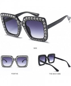 Square Fashion Classic Square Frame Shiny Rhinestone UV400 Sunglasses Women Eyewear Anti Uv Sunglass Dark Red - Dark Red - C8...