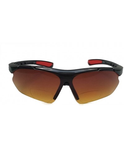 Sport Fashion Bifocal Sunglasses Wrap Around Sports Design Anti Glare Coating - Black Red W/ Amber Lens - C812NG8AWI5 $9.07