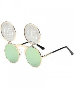 Round Vintage Flip Up Sunglasses Juniors John Lennon Style Circle Sun Glasses - Goldc13 - C518RSHTYSE $14.05