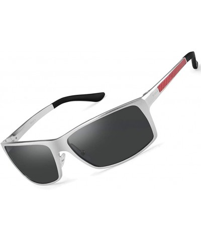 Square Mens Sunglasses Polarized Sports Sunglasses for Men Driving Sun Glasses - Silver Frame Grey Lens - CW18UD9KWU4 $23.86