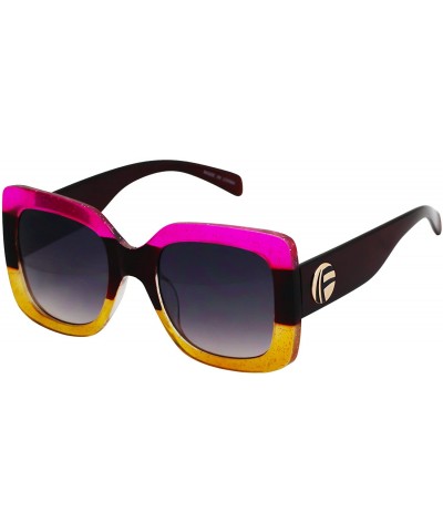 Oversized Oversize Square Sunglasses Women Multi Tinted Frame Fashion Modern Shades - Pink-yellow - CG18CZHA08R $10.72