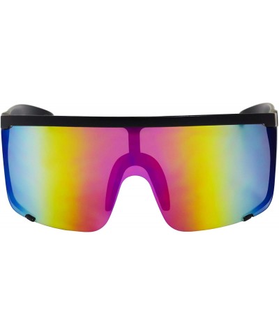 Aviator Unisex Oversized Super Shield Mirrored Lens Sunglasses Retro Flat Top Matte Black Frame - Purple Rainbow - CR18Q5LZYD...