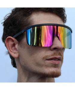 Aviator Unisex Oversized Super Shield Mirrored Lens Sunglasses Retro Flat Top Matte Black Frame - Purple Rainbow - CR18Q5LZYD...