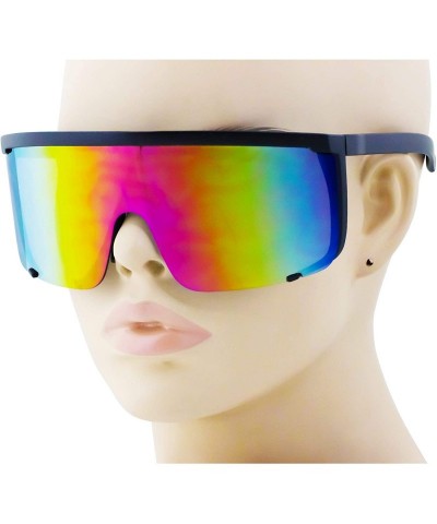 Aviator Unisex Oversized Super Shield Mirrored Lens Sunglasses Retro Flat Top Matte Black Frame - Purple Rainbow - CR18Q5LZYD...