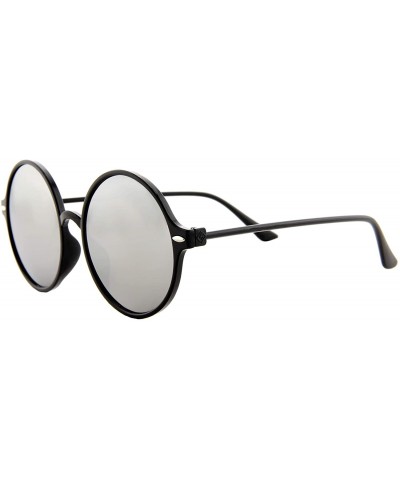 Round Sunglasses for Women Classic Mirror Lens Oversized Inspired Round - Black Frame/ Mirrored Silver Lens - CI18HR7KNRQ $10.18