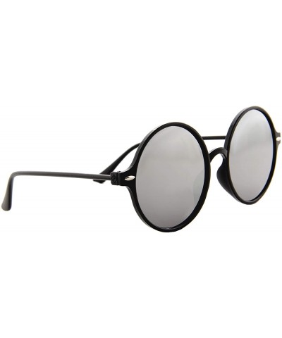 Round Sunglasses for Women Classic Mirror Lens Oversized Inspired Round - Black Frame/ Mirrored Silver Lens - CI18HR7KNRQ $10.18