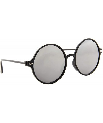 Round Sunglasses for Women Classic Mirror Lens Oversized Inspired Round - Black Frame/ Mirrored Silver Lens - CI18HR7KNRQ $10.18