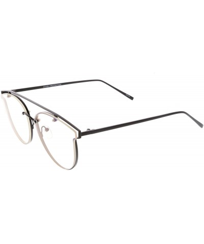 Rimless Modern Crossbar Horn Rimmed Clear Round Flat Lens Rimless Eyeglasses 58mm - Black / Clear - C2187I7RWG0 $10.08
