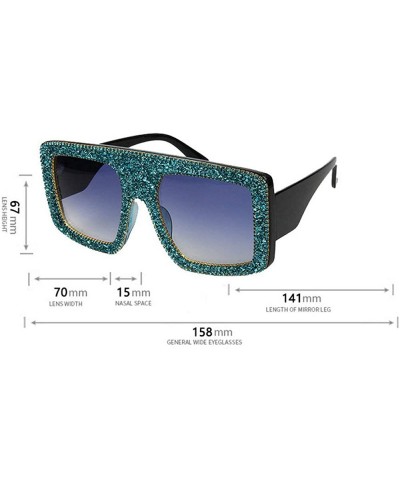 Square Retro Square Big Frame point drill sunglasses Ladies Shiny gravel decorative sunglasses - Brown - C518WMED8DU $13.79