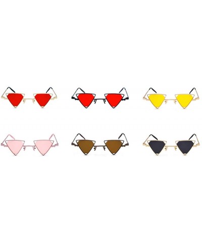 Rimless Vintage Punk Styles Women Triangle Sunglasses Fashion Men Hollow Out Red Lens Sun glasses UV400 - C02 Black Red - CJ1...