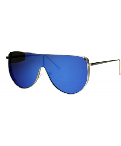 Shield Oversized Shield Fashion Sunglasses Flat Top Metal Frame Mirror Lens - Silver (Blue Mirror) - CB186HY3OEC $12.97