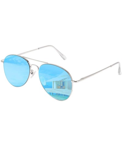 Square Classic Mirroed Sunglasses Protection - Mirrored Blue - CZ18XSHLY8U $17.30