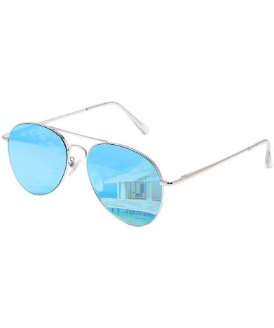 Square Classic Mirroed Sunglasses Protection - Mirrored Blue - CZ18XSHLY8U $17.30