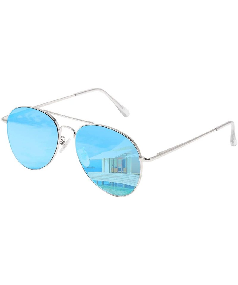 Square Classic Mirroed Sunglasses Protection - Mirrored Blue - CZ18XSHLY8U $17.30