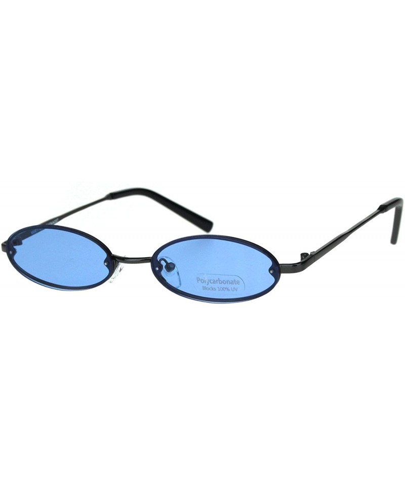 Oval Mens Retro Oval Pimp Color Lens Narrow Exposed Edge Sunglasses - Gunmetal Blue - CD18IREWI93 $10.74