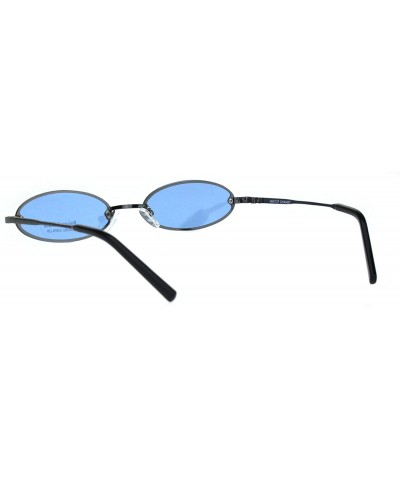 Oval Mens Retro Oval Pimp Color Lens Narrow Exposed Edge Sunglasses - Gunmetal Blue - CD18IREWI93 $10.74