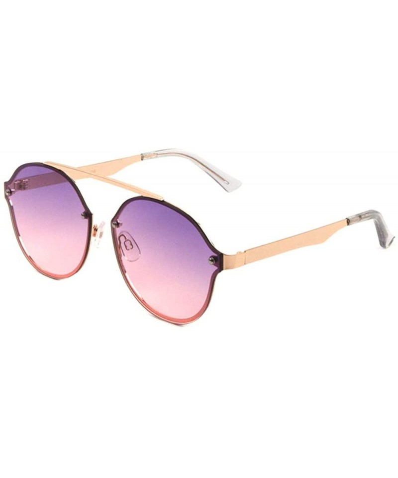 Rimless Semi Rimless Stud Lens Curved Top Bar Round Bridgeless Sunglasses - Purple Pink - CO1909K7HUR $17.85