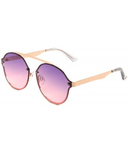 Rimless Semi Rimless Stud Lens Curved Top Bar Round Bridgeless Sunglasses - Purple Pink - CO1909K7HUR $27.48