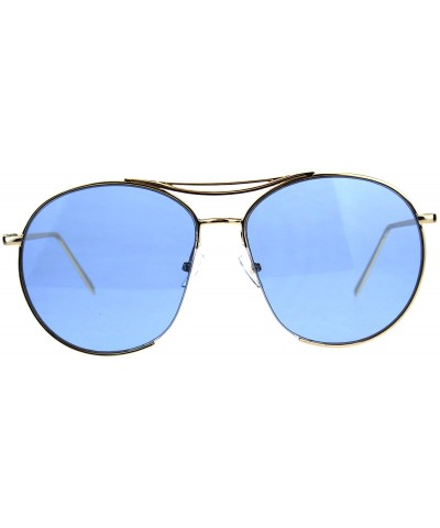 Round Exposed Lens Luxury Metal Rim Oceanic Round Designer Pilots Sunglasses - Blue - CM18C95YZCK $15.56