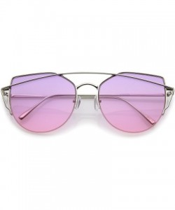 Cat Eye Women's Semi Rimless Metal Brow Bar Round Colored Flat Lens Cat Eye Sunglasses - Silver / Purple-pink - CU1827DUDZY $...
