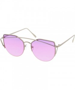 Cat Eye Women's Semi Rimless Metal Brow Bar Round Colored Flat Lens Cat Eye Sunglasses - Silver / Purple-pink - CU1827DUDZY $...