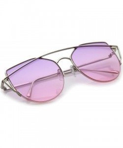 Cat Eye Women's Semi Rimless Metal Brow Bar Round Colored Flat Lens Cat Eye Sunglasses - Silver / Purple-pink - CU1827DUDZY $...