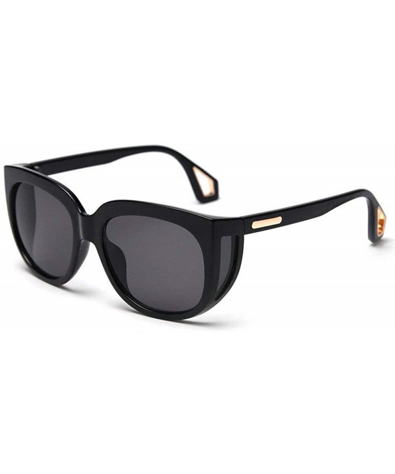 Square New fashion retro square avant-garde big box brand punk side cover ladies sunglasses UV400 - Black - CV18T6L2I72 $15.28