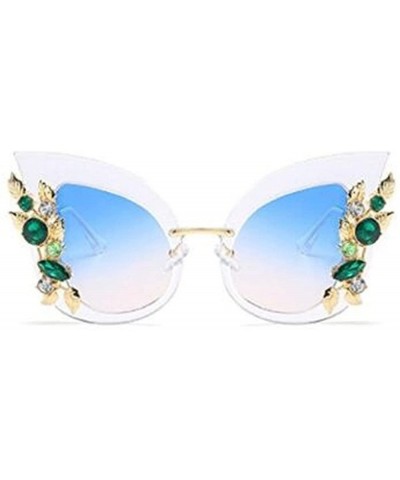 Cat Eye Cat Eye Luxury Jeweled Sunglasses Inlaid Rhinestone Retro Sun glasses for Women - Transparent - CU18D8ZWR5Q $17.94