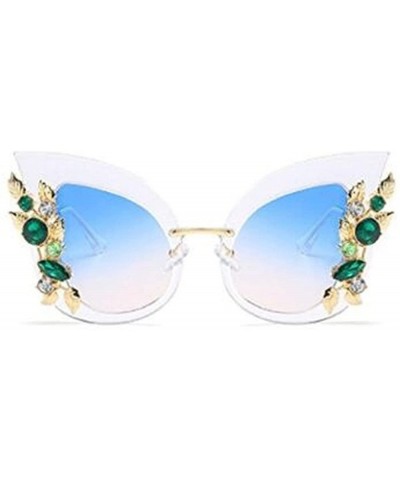 Cat Eye Cat Eye Luxury Jeweled Sunglasses Inlaid Rhinestone Retro Sun glasses for Women - Transparent - CU18D8ZWR5Q $17.23