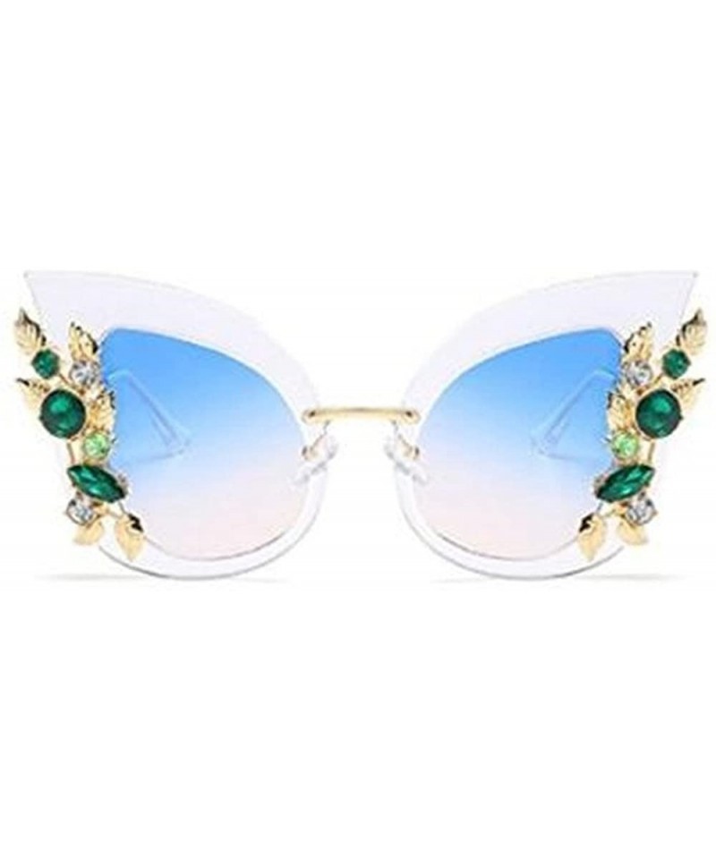 Cat Eye Cat Eye Luxury Jeweled Sunglasses Inlaid Rhinestone Retro Sun glasses for Women - Transparent - CU18D8ZWR5Q $7.79