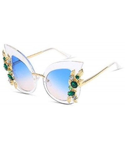 Cat Eye Cat Eye Luxury Jeweled Sunglasses Inlaid Rhinestone Retro Sun glasses for Women - Transparent - CU18D8ZWR5Q $7.79