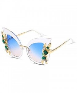 Cat Eye Cat Eye Luxury Jeweled Sunglasses Inlaid Rhinestone Retro Sun glasses for Women - Transparent - CU18D8ZWR5Q $7.79