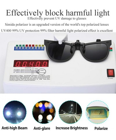 Round Polarized Clip On Sunglasses Flip Up Frameless Rectangle Lens for Men- Women Prescription Glasses - CW18T04EWMH $11.67