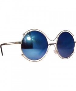 Round Round Aviator Sunglasses- Blue Lens/Silver Frame - C912O3IRRIY $9.50