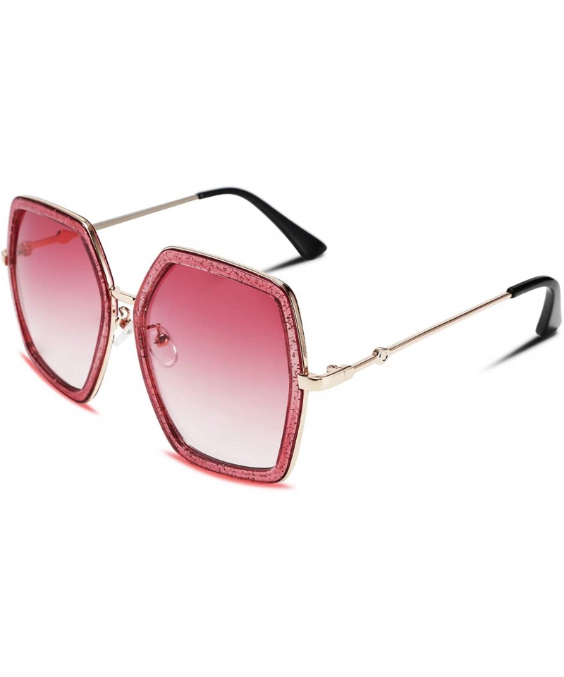 Oversized Women Large Hexagon Inspired Sunglasses Fashion Irregular Design Style Geometric B2503 - Shiny Red - CL18U5MLDXT $1...