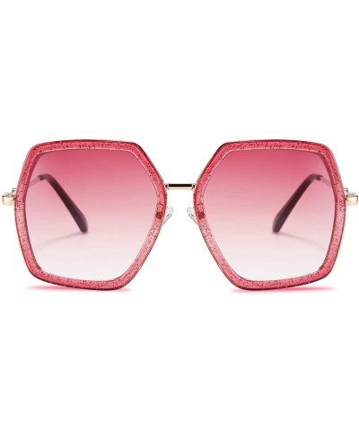 Oversized Women Large Hexagon Inspired Sunglasses Fashion Irregular Design Style Geometric B2503 - Shiny Red - CL18U5MLDXT $1...