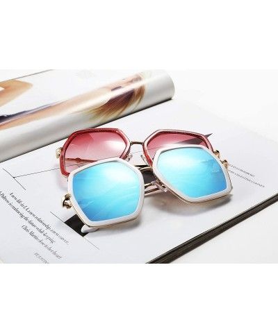 Oversized Women Large Hexagon Inspired Sunglasses Fashion Irregular Design Style Geometric B2503 - Shiny Red - CL18U5MLDXT $1...