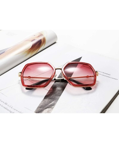 Oversized Women Large Hexagon Inspired Sunglasses Fashion Irregular Design Style Geometric B2503 - Shiny Red - CL18U5MLDXT $1...