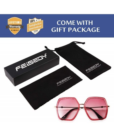 Oversized Women Large Hexagon Inspired Sunglasses Fashion Irregular Design Style Geometric B2503 - Shiny Red - CL18U5MLDXT $1...