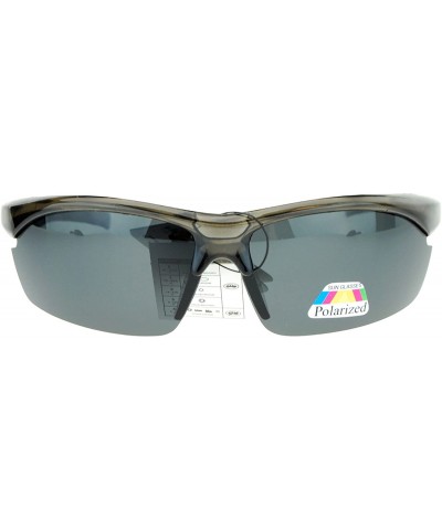 Wrap Polarized Lens Sunglasses Mens Half Rim Sports Wrap Around Shades - Gray (Black) - CY186HAZWZC $12.97