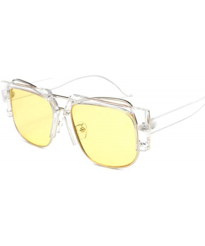 Square Retro men's half-frame sunglasses star with the same metal personality square sunglasses glasses-Light yellow - C51983...