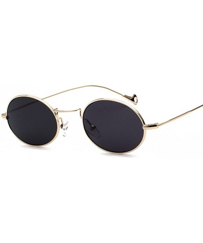 Round Small Oval Sunglasses Men Gold Metal Frame Retro Round Sun Glasses For Women - Gold With Black - CE18E0INL3X $8.71