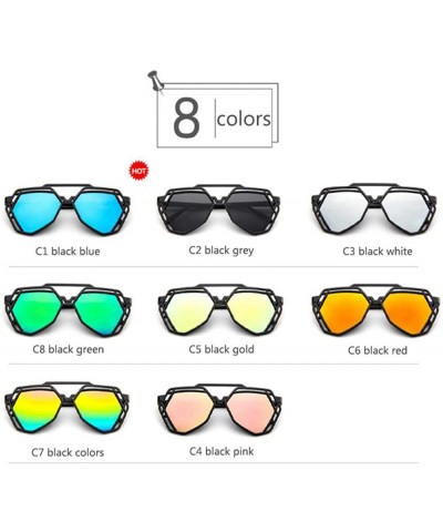 Aviator Fashion Polygon Women Sunglasses UV400 Oculos De Sol Brand C8 Black Green - C6 Black Red - CL18YZWSM4G $9.87