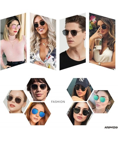 Wrap Polarized Sunglasses for Women Men Small Trendy Square Mirrored Vintage Sun Glasses Hexagonal ANDWOOD - CI18WKO259I $15.97