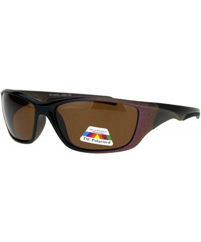 Sport TAC Polarized Sports Sunglasses Unisex Biker Wrap Around Rectangle Frame - Black Pink (Brown) - CM18OKNUSY6 $9.20