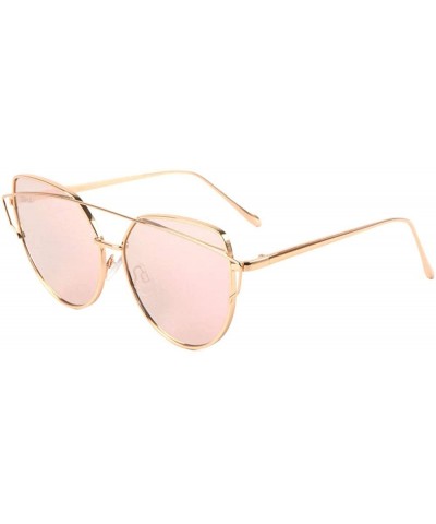 Cat Eye Pink Flat Lens Color Mirror Crossed Curved Top Bar Cat Eye Sunglasses - Gold - CT19080Y0HX $16.16