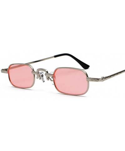 Rectangular Retro Rectangle Sunglasses Tiny Women Metal Frame Narrow Glasses Sun Men Vintage - Silver With Pink - CR18H695R92...