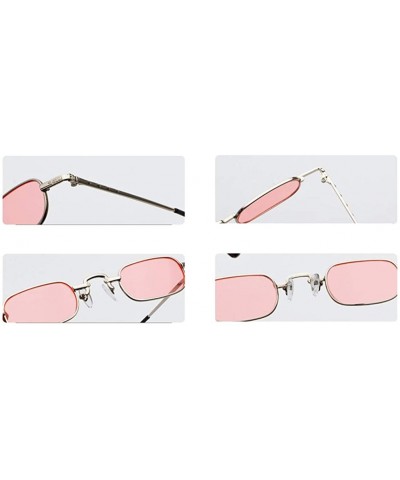 Rectangular Retro Rectangle Sunglasses Tiny Women Metal Frame Narrow Glasses Sun Men Vintage - Silver With Pink - CR18H695R92...