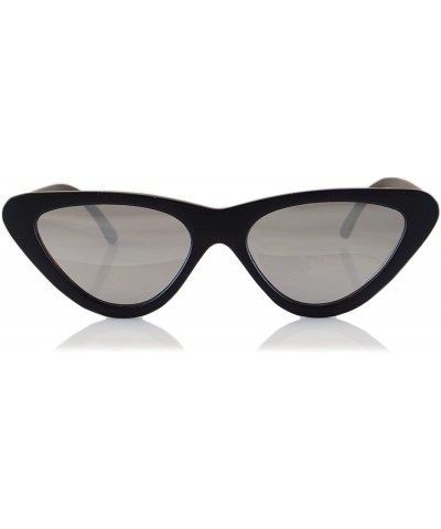 Cat Eye Iconic Celebrity Mirrored Slim Cat-Eye Sunglasses A057 - Black/ Silver Revo - CL1893I45LU $10.02